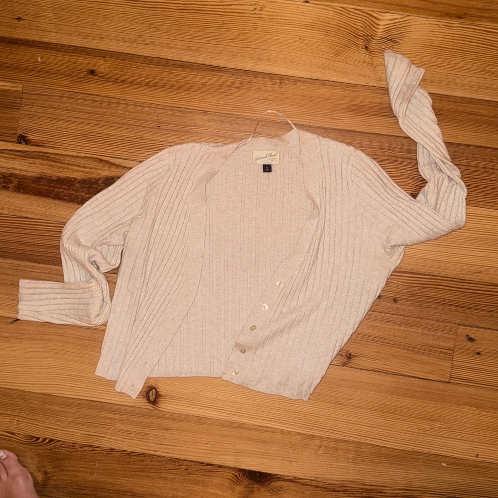 Cream Ribbed Cardigan Sweater